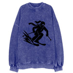 Skier carving down snowy slope - Vintage Sweatshirt