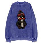 Lubbock Raider wearing Texas Tech beanie with guns up patch - Vintage Sweatshirt