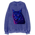 Stealthy lynx with ear tufts forming constellation patterns, nebula spots - Vintage Sweatshirt