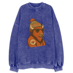 Oklahoma Buffalo wearing Oklahoma City beanie with pom pom and wayfarer - Vintage Sweatshirt