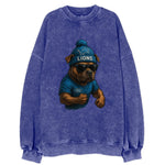 Detroit Pitbull wearing Lions beanie with auto patch and wayfarer sunglasses - Vintage Sweatshirt