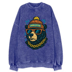 West Virginia Black Bear wearing Charleston beanie with pom pom and wayfarer - Vintage Sweatshirt