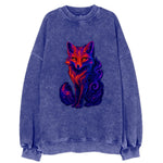 Clever fox with tail dissolving into cosmic nebula swirls, orange to purple - Vintage Sweatshirt