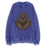 Weathered antique brass crown above a hammered gunmetal heart framed by - Vintage Sweatshirt