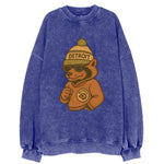 Michigan Wolverine wearing Detroit beanie with pom pom and wayfarer sunglasses - Vintage Sweatshirt