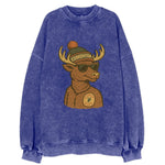 Edmonton Elk wearing Edmonton beanie with pom pom and wayfarer sunglasses - Vintage Sweatshirt