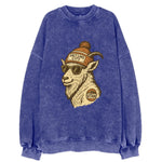 Utah Mountain Goat wearing Salt Lake City beanie with pom pom and wayfarer - Vintage Sweatshirt