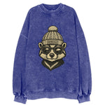 Wisconsin Badger wearing Milwaukee beanie with pom pom and wayfarer sunglasses - Vintage Sweatshirt
