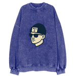 Annapolis Midshipman wearing Navy beanie with anchor patch - Vintage Sweatshirt