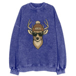 Ohio White-tailed Deer wearing Columbus beanie with pom pom and wayfarer - Vintage Sweatshirt