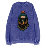 Calgary Grizzly Bear wearing Calgary beanie with pom pom and wayfarer - Vintage Sweatshirt