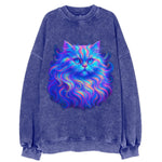 Luxurious Persian cat with flowing fur that refracts into rainbow prisms, soft - Vintage Sweatshirt