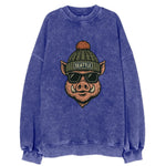 Washington Hog wearing Seattle beanie with pom pom and wayfarer sunglasses - Vintage Sweatshirt