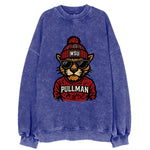Pullman Cougar wearing Washington State beanie with WSU patch - Vintage Sweatshirt