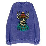 New Hampshire White-tailed Deer wearing Manchester beanie with pom pom and - Vintage Sweatshirt