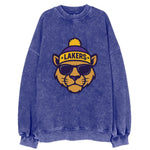LA Mountain Lion wearing Lakers purple and gold beanie with championship stars - Vintage Sweatshirt
