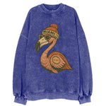 Miami Flamingo wearing Miami beanie with pom pom and wayfarer sunglasses - Vintage Sweatshirt
