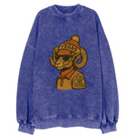 Las Vegas Desert Bighorn wearing Vegas beanie with pom pom and wayfarer - Vintage Sweatshirt