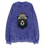 Louisiana Black Bear wearing New Orleans beanie with pom pom and wayfarer - Vintage Sweatshirt