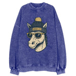Missouri Mule wearing Kansas City beanie with pom pom and wayfarer sunglasses - Vintage Sweatshirt