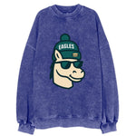 Philadelphia Horse wearing Eagles beanie with cheesesteak patch and wayfarer - Vintage Sweatshirt