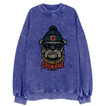 Spokane Bulldog wearing Gonzaga beanie with G patch - Vintage Sweatshirt