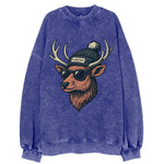 Flagstaff Elk wearing Flagstaff beanie with pom pom and wayfarer sunglasses - Vintage Sweatshirt