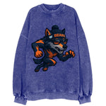 Chicago Wolf wearing Bears beanie with Lake Michigan patch and wayfarer - Vintage Sweatshirt