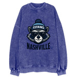 Nashville Raccoon wearing Titans navy and light blue beanie with pom pom and - Vintage Sweatshirt
