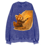 Red panda painting a sunrise mural with an oversized calligraphy brush on a - Vintage Sweatshirt