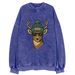 Nebraska White-tailed Deer wearing Omaha beanie with pom pom and wayfarer - Vintage Sweatshirt