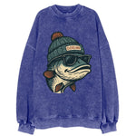 Cleveland Lake Erie Walleye wearing Cleveland beanie with pom pom and wayfarer - Vintage Sweatshirt