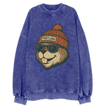 Oregon Beaver wearing Portland beanie with pom pom and wayfarer sunglasses - Vintage Sweatshirt
