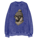 Virginia Cardinal wearing Richmond beanie with pom pom and wayfarer sunglasses - Vintage Sweatshirt