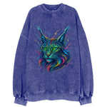 Wild lynx with ear tufts transforming into liquid mercury flows, silver and - Vintage Sweatshirt