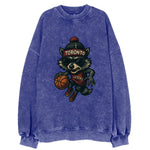 Toronto Raccoon wearing Raptors beanie with CN Tower patch and wayfarer - Vintage Sweatshirt
