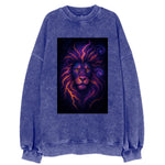 Regal lion with mane made of electric currents, neon yellow and hot pink - Vintage Sweatshirt