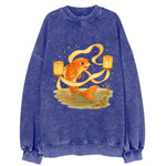 Koi weaving silk streamers through floating lanterns on tranquil water - Vintage Sweatshirt