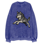 Wolf Leaping Action  - Vintage Sweatshirt