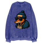 Houston Armadillo wearing Houston beanie with pom pom and wayfarer sunglasses - Vintage Sweatshirt