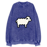 Sheep - White fluffy wool flat side profile - Vintage Sweatshirt