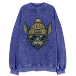 Austin Bat wearing Austin beanie with pom pom and wayfarer sunglasses - Vintage Sweatshirt
