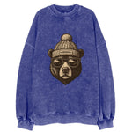 New Mexico Black Bear wearing Albuquerque beanie with pom pom and wayfarer - Vintage Sweatshirt