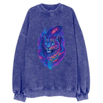 Majestic snow leopard with rainbow gradient spots, crystalline flowing - Vintage Sweatshirt