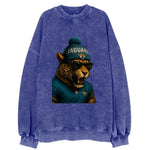 Jacksonville Jaguar wearing Jaguars teal and gold beanie with pom pom and - Vintage Sweatshirt
