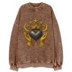 Sun goddess crown radiating golden rays over a midnight heart with - Vintage Sweatshirt
