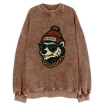Milwaukee Badger wearing Milwaukee beanie with pom pom and wayfarer sunglasses - Vintage Sweatshirt
