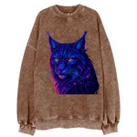 Stealthy lynx with ear tufts forming constellation patterns, nebula spots - Vintage Sweatshirt