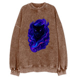 Sleek black panther emerging from swirls of deep purple and electric blue, - Vintage Sweatshirt