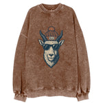 Salt Lake City Mountain Goat wearing SLC beanie with pom pom and wayfarer - Vintage Sweatshirt